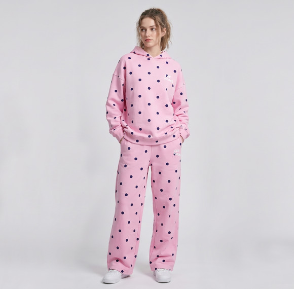 Custom Pink Polka Dot Cotton Hoodie and Wide-Leg Pants Set