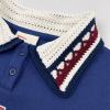 Custom Blue Cotton Polo Sweatshirt with Contrast Collar and Varsity Print