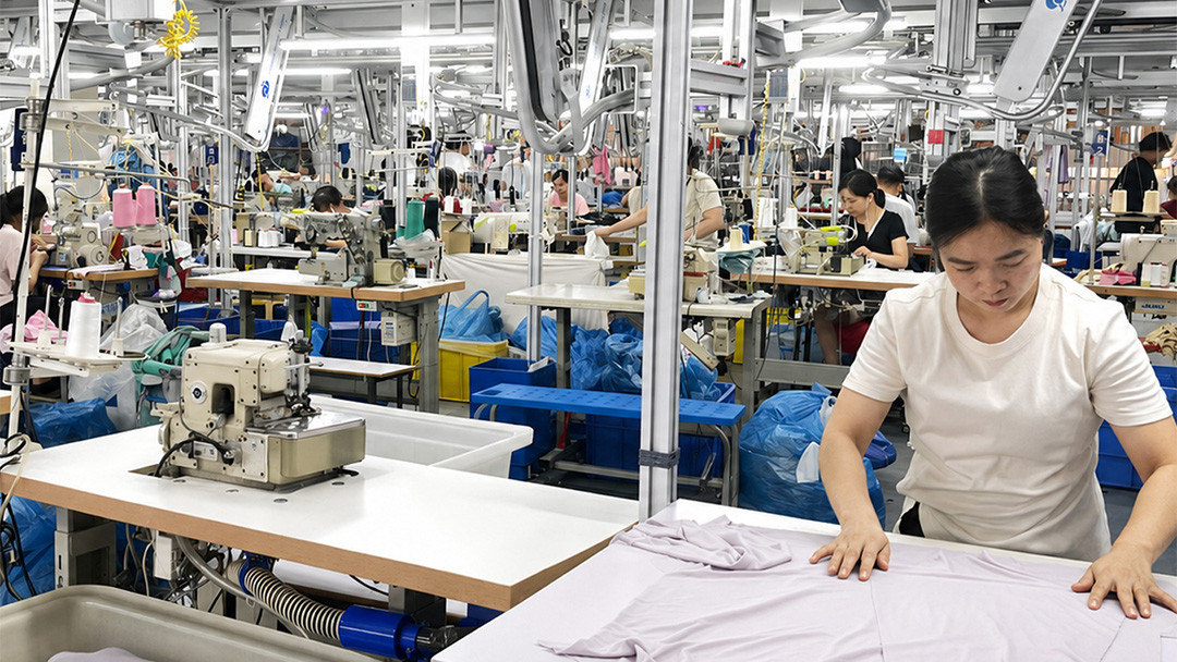 Activewear bulk production on garment sewing lines at the factory