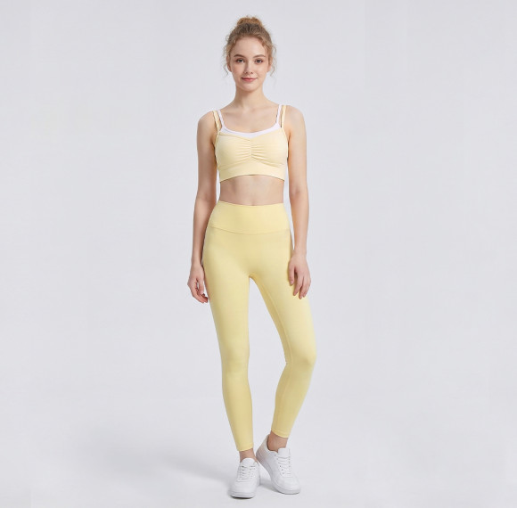 Custom Ruched Striped Sports Bra and Side-Piping Yoga Leggings Set