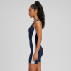 Navy Blue Color Block Biker Short Workout Bodysuit With Built-In Bra