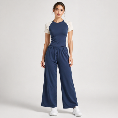 Insignia Blue Color Block Wide Leg Tracksuit