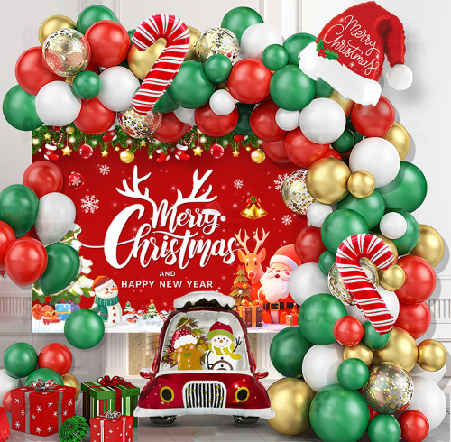 Christmas party balloon set, crutches, candies, reindeer, ginger, people, flower garlands, arches