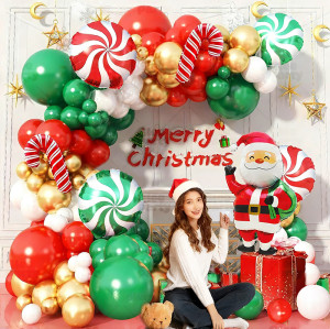 Christmas party balloon set, crutches, candies, reindeer, ginger, people, flower garlands, arches