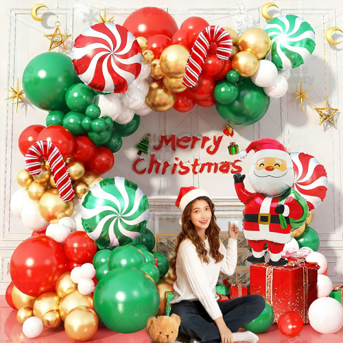 Christmas party balloon set, crutches, candies, reindeer, ginger, people, flower garlands, arches