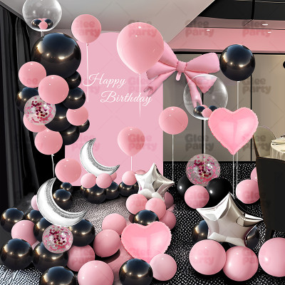 Girl's birthday decoration scene, party balloon set, background wall, simple and high-end feeling