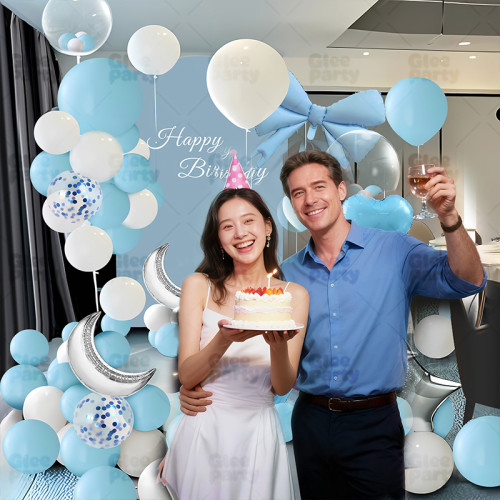 Boy's birthday decoration scene, party balloon set, background wall, simple and high-end feeling