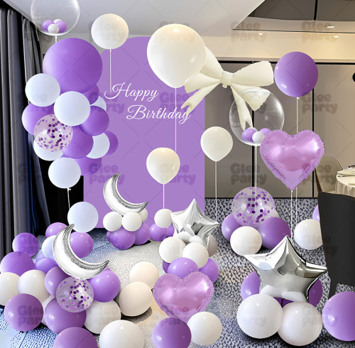Girl's birthday decoration scene, party balloon set, background wall, simple and high-end feeling