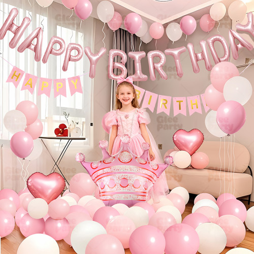 Princess birthday scene atmosphere decoration girl party balloon set family simple ceremony feeling