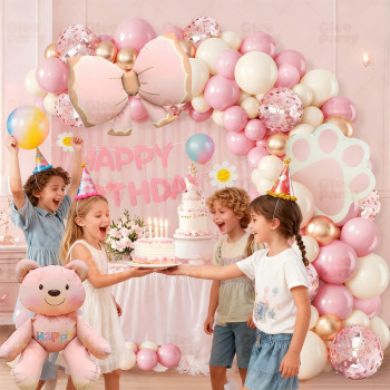 Boy and Girl Cartoon Party Balloon Set Scene Decoration Birthday Ceremony Sense Background Wall