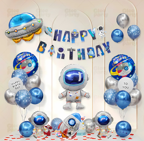Boy's Birthday Party Balloon Set Decoration Space Children Astronaut Theme Scene Decoration