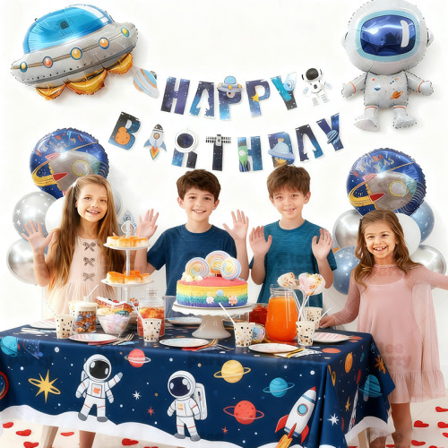 Boy's Birthday Party Balloon Set Decoration Space Children Astronaut Theme Scene Decoration