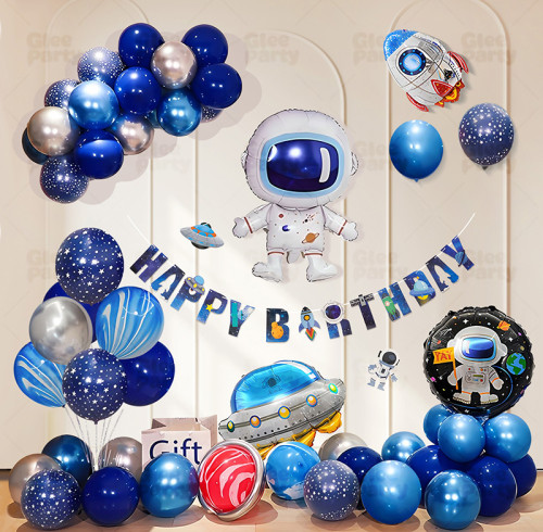 Astronaut themed birthday party balloon set for boys, astronaut scene decoration for children