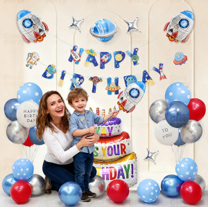 Boy's Birthday Party Balloon Set Decoration Space Children Astronaut Theme Scene Decoration