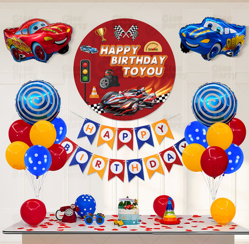 Car themed party balloon set, baby and children's birthday atmosphere decoration scene arrangement