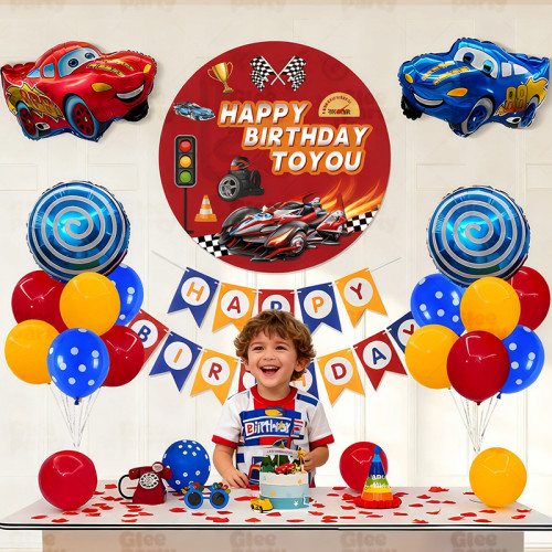 Car themed party balloon set, baby and children's birthday atmosphere decoration scene arrangement