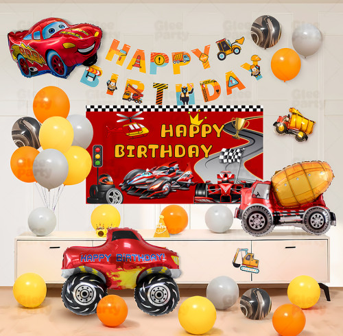 Car themed party balloon set, baby and children's birthday atmosphere decoration scene arrangement