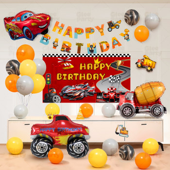 Car themed party balloon set, baby and children's birthday atmosphere decoration scene arrangement