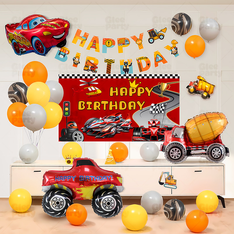 Car themed party balloon set, baby and children's birthday atmosphere decoration scene arrangement