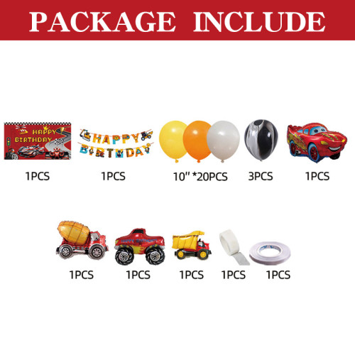 Car themed party balloon set, baby and children's birthday atmosphere decoration scene arrangement