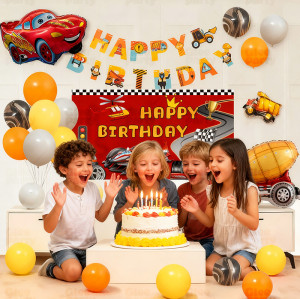 Car themed party balloon set, baby and children's birthday atmosphere decoration scene arrangement
