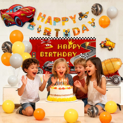 Car themed party balloon set, baby and children's birthday atmosphere decoration scene arrangement