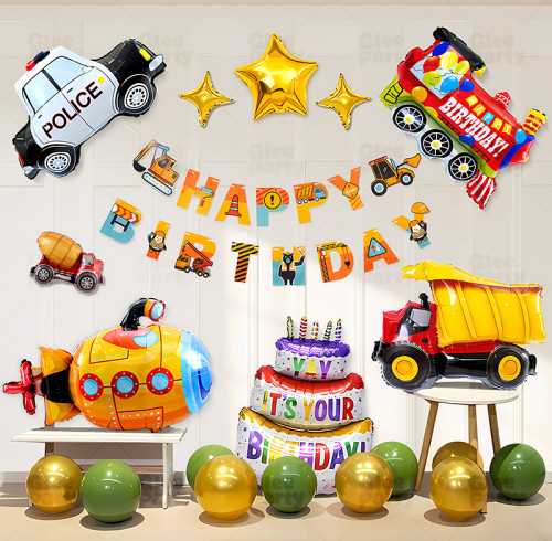 Car themed party balloon set, baby and children's birthday atmosphere decoration scene arrangement