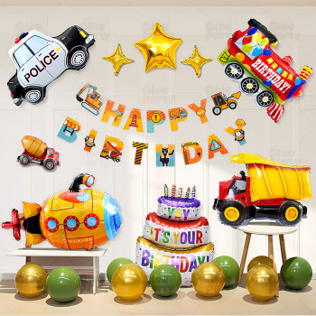 Car themed party balloon set, baby and children's birthday atmosphere decoration scene arrangement