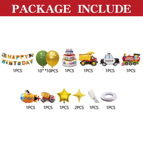 Car themed party balloon set, baby and children's birthday atmosphere decoration scene arrangement
