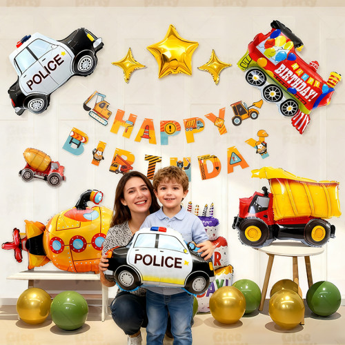 Car themed party balloon set, baby and children's birthday atmosphere decoration scene arrangement