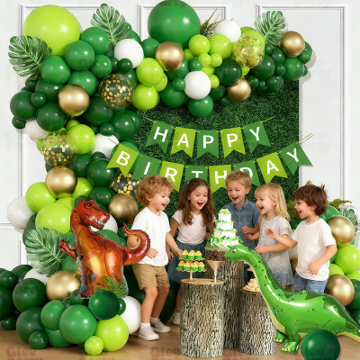 Dinosaur themed birthday girl and boy atmosphere decoration, children's party balloon set