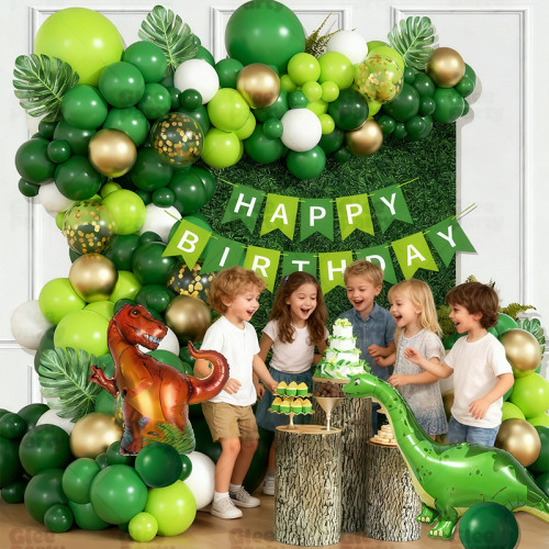 Dinosaur themed birthday girl and boy atmosphere decoration, children's party balloon set