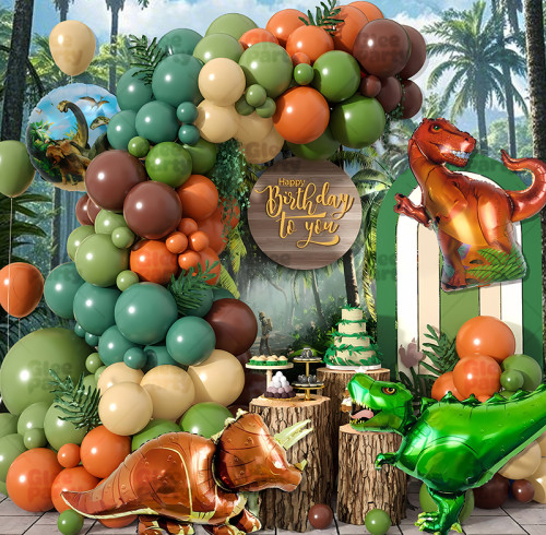 Dinosaur themed birthday girl and boy atmosphere decoration, children's party balloon set