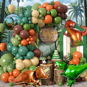 Dinosaur themed birthday girl and boy atmosphere decoration, children's party balloon set