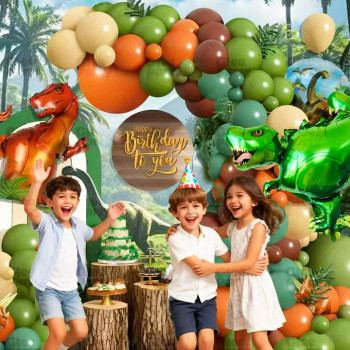 Dinosaur themed birthday girl and boy atmosphere decoration, children's party balloon set