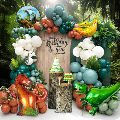 Dinosaur themed birthday girl and boy atmosphere decoration, children's party balloon set