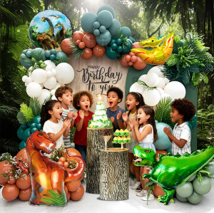 Dinosaur themed birthday girl and boy atmosphere decoration, children's party balloon set