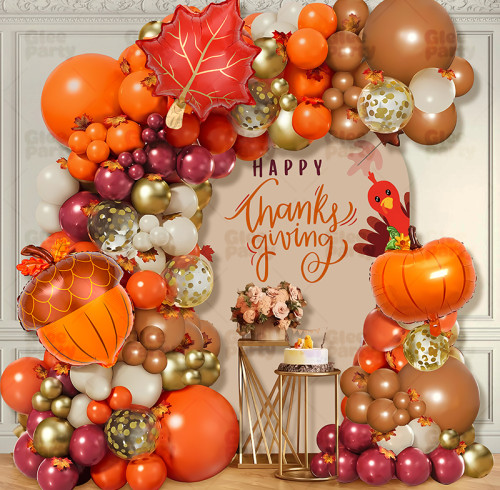 Thanksgiving Orange Balloon Chain Autumn Theme  Party Balloon Set Birthday Scene Decoration Arches