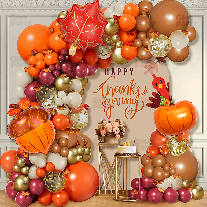 Thanksgiving Orange Balloon Chain Autumn Theme  Party Balloon Set Birthday Scene Decoration Arches