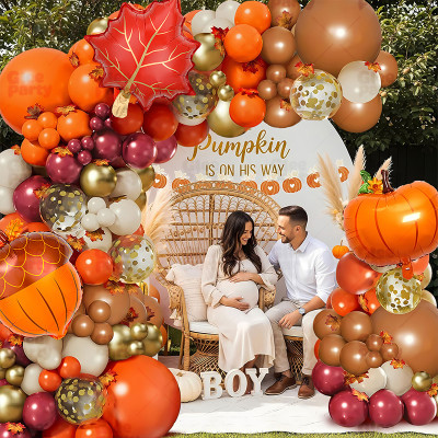 Thanksgiving Orange Balloon Chain Autumn Theme  Party Balloon Set Birthday Scene Decoration Arches