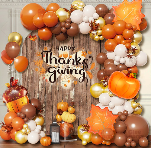 Thanksgiving Orange Balloon Chain Autumn Theme  Party Balloon Set Birthday Scene Decoration Arches