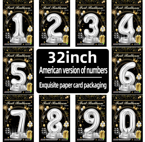 32 inch silver aluminum foil Number balloons 0-9, suitable for parties, weddings, anniversaries