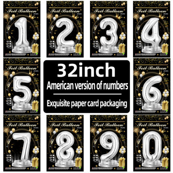 32 inch silver aluminum foil Number balloons 0-9, suitable for parties, weddings, anniversaries