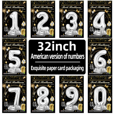 32 inch silver aluminum foil Number balloons 0-9, suitable for parties, weddings, anniversaries
