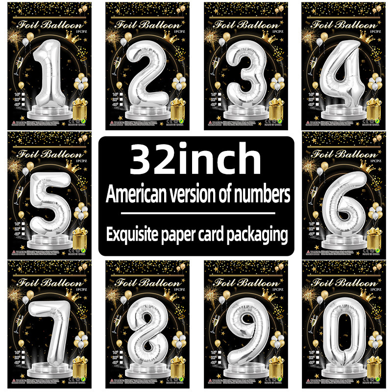 32 inch silver aluminum foil Number balloons 0-9, suitable for parties, weddings, anniversaries