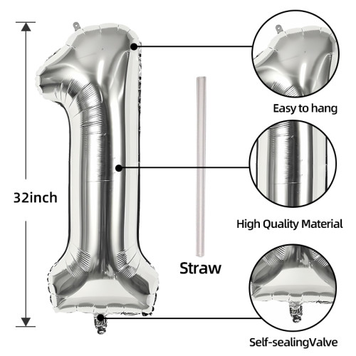 32 inch silver aluminum foil Number balloons 0-9, suitable for parties, weddings, anniversaries