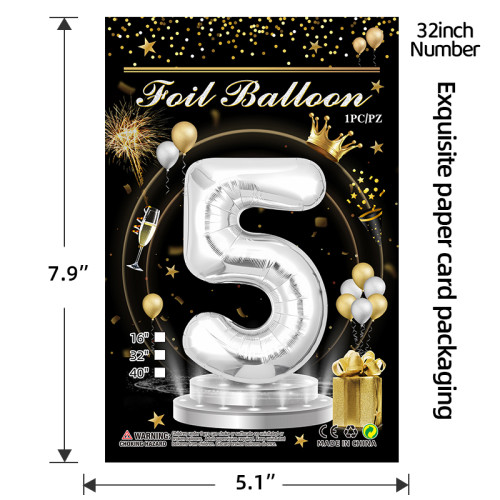 32 inch silver aluminum foil Number balloons 0-9, suitable for parties, weddings, anniversaries