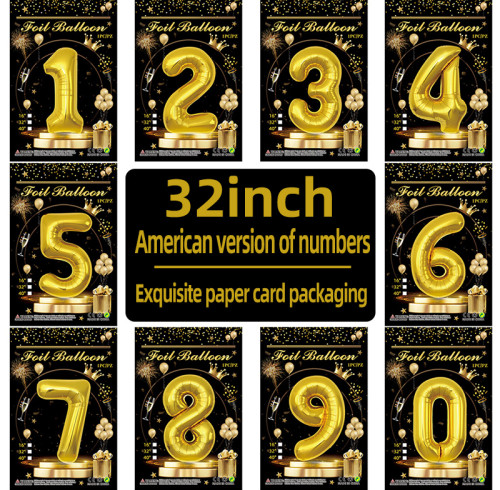32 inch gold aluminum foil Number balloons 0-9, suitable for parties, weddings, anniversaries