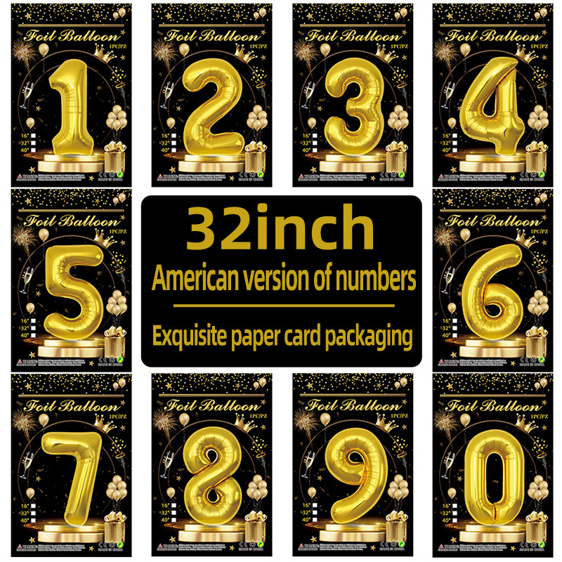 32 inch gold aluminum foil Number balloons 0-9, suitable for parties, weddings, anniversaries