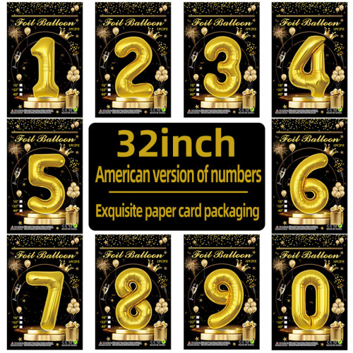 32 inch gold aluminum foil Number balloons 0-9, suitable for parties, weddings, anniversaries
